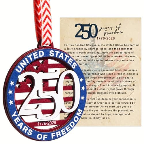 Qpige 250 Anniversary USA Merchandise Hanging Ornament, Rear View Mirror Accessories of Freedom 1776-2026, Patriots Independence Day Gifts for History Buffs,Veterans and Patriotic Families (250 Charm) - Image 1