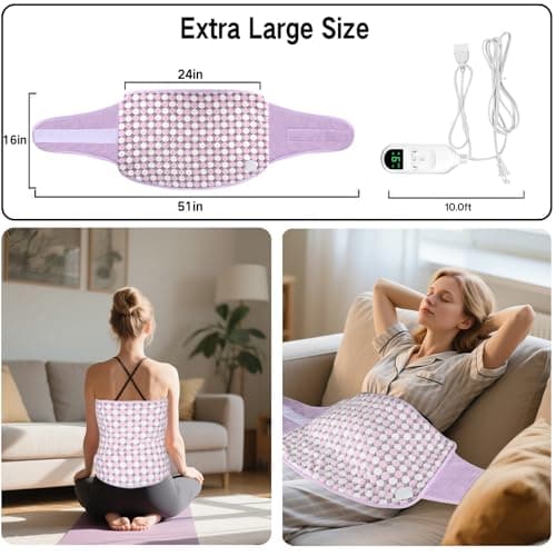 Heating Pads for Period Cramps/Back Pain, 4 Timer(Max 4H)/9 Heat/10ft Long Cord/ 16 * 24" Heat Pad+27" Belt Wearable(51" in Total) Electric Wrap Around Heating Pad Birthday Gift (Purple) - Thumbnail 2