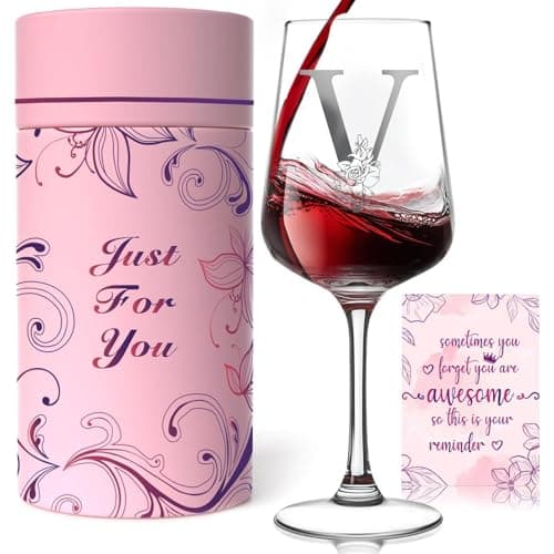 Mothers Day Gifts for Mom, Grandma, Wife - Personalized Monogram A-Z Wine Glass Gifts for Women - Unique Birthday Gift for Her, Sister, Best Friend - Elegant Custom Glass with Gift Box & Card (V) - Image 1