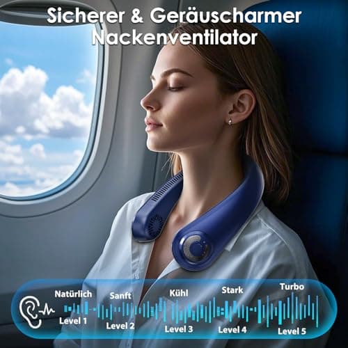 Portable Neck Fan with Neck Support, 5 Speeds, Lightweight, Rechargeable Personal Hands Free Wearable Neck Fans that Blow Cold Air for Hot Flashes, Disneyland, Travel Essentials, Gifts for Men Women - Thumbnail 4