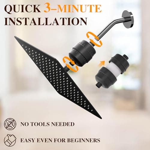 Vapralis Filtered Shower Head with 20-Stage Shower Filter,Two Replacement Filter Cartridges,Rain Shower head High Pressure for Removing Chlorine and Harmful Substances(10 Inch, Matte Black) - Thumbnail 6