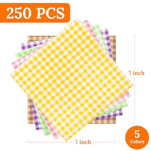 Rolalet 250PCS Checkered Wax Paper Sheets for food 7x7 Inch Checkered Deli Paper Sheets Food Basket Liners for Sandwich Burger Bread Greaseproof Food Wrapping for Picnic Party Picnic - Thumbnail 2