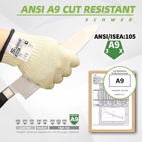 Schwer SlicePro Ultra-Durable ANSI Cut Resistant Gloves PR1501, 10X Reinforced Food Grade Cutting Glove, Mandoline Gloves for Kitchen Meat Cutting, Oyster Shucking, Fish Fillet Processing, M - Thumbnail 2