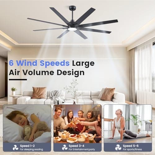 Newday 72 Inch Black Ceiling Fan with Light and Remote, Indoor/Outdoor Silent Reversible DC Motor, 6 Speeds, 3CCT, Timer, 8 Blades, 3 Downrods for Living Room, Patio, Garage - Thumbnail 5