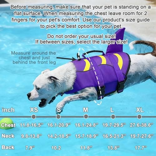 Fragralley Dog Life Jacket Shark, Dog Life Vest Adjustable Ripstop, Dog Swimming Safety Vest with Superior Buoyancy & Rescue Handle for Small Medium Large Dogs, Swim, Pool, Beach, Boating - Thumbnail 2