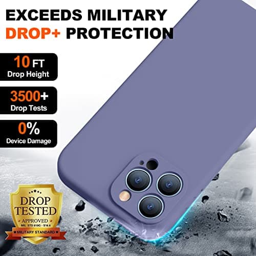 TISOOG Compatible with iPhone 14 Pro Case for Women,with 2 Pcs 9H Tempered Glass Screen Protector,[Camera Protection][Microfiber Lining] Slim Shockproof Silicone Case iPhone 14 Pro,Lavender Grey - Thumbnail 6