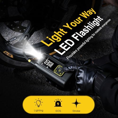 Philoent Tire Inflator Portable Air Compressor for Car Tires with Gauge, 150PSI Fast Bike Air Pump for Auto, Motorcycle, Bicycle, Balls, Digital Tire Pump with LED Light, Auto Shut-Off - Thumbnail 4