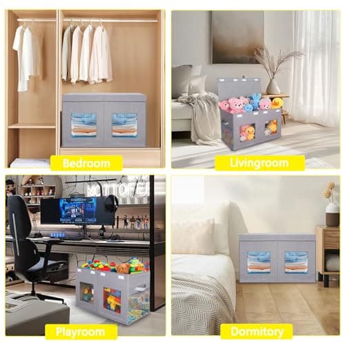 Legestori Large Stackable Storage Bins with Lids, Collapsible Sturdy Storage Organizer Boxes Bins Baskets, Foldable Closet Organizer Baskets for Home (Grey, M) - Thumbnail 5