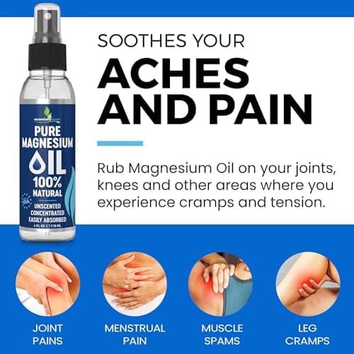 Pure Magnesium Oil Spray 4oz - Topical Magnesium Spray for Sleep & Feet - Extra Strength - USP Grade - 100% Natural and Organic Oil for Muscle Pain & Cramps - Less Sting - Less Itch - Made in USA - Thumbnail 3
