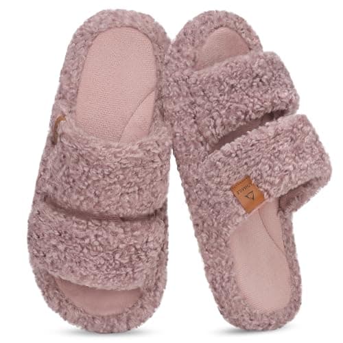 ATHMILE House Slippers for Women with Platform Memory Foam Arch Support Open Toe, Fuzzy Fluffy Cozy Womens Slippers for Home Indoor Outdoor Bedroom Ladies Gifts Pantuflas Para Mujer
