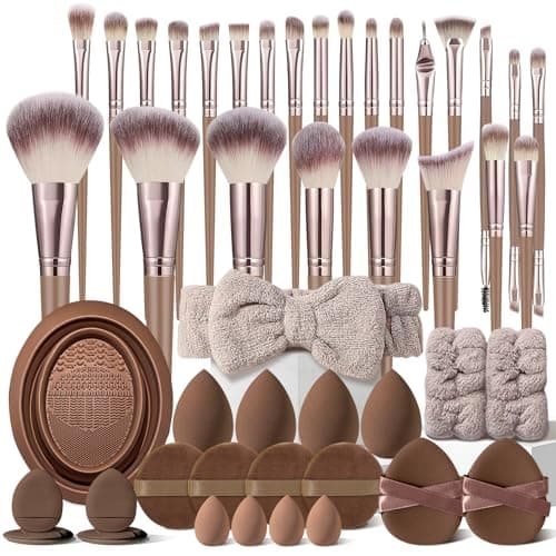 KUORYZAL Brown Makeup Brushes Set Professional 47Pcs Premium Synthetic for Foundation Concealer Blush Eyeshadow Powder Contour Makeup Brush Kit Face Eye Make up Brushes & Tools