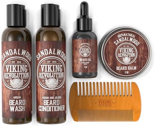 Viking Revolution Ultimate Conditioner for Men's Beard Grooming - Softens, Smoothes and Soothes Beard Itch- Contains Wash, Conditioner, Oil, Balm and Comb- Sandalwood Scent - Thumbnail 2