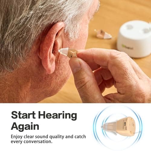 Rechargeable Hearing Aids for Seniors with Noise Cancellation, OTC hearing aids Digital Chips for Clear Sound, CIC In-Ear Fit Comfortable & Invisible, Charging Case Volume Control, 1 Pair, Black - Thumbnail 3