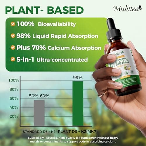 2 Pack Organic Vitamin D3 K2 Liquid 10000 IU w/ Vegan Omega-3 & Coconut MCT Oil - Maximum Strength Vitamin D Supplement, No Fillers, Non-GMO K2 as MK7 for Bones, Muscles & High Absorption-2 Fl Oz - Thumbnail 4