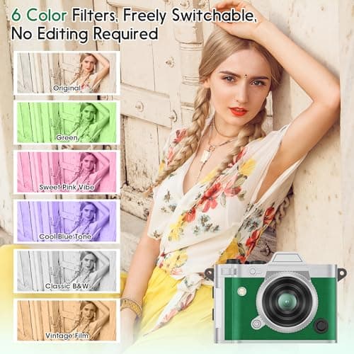 Dienspeak Pocket Mini Camera, Y2K Retro Keychain Digital Camera with Leather Body, Small Portable 2K HD Video Recorder with 16GB Card, Tiny Vintage Camcorder for Travel Vlogging Camera, Green - Thumbnail 5