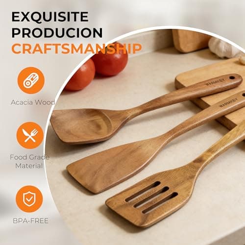 WARMKEY Natural Acacia Wood Spatula Set of 3, Nonstick Pan Safe Multipurpose Wooden Cooking Spatulas, Eco-Friendly Scratch-Proof Heat Resistant with Hanging Holes - Thumbnail 6