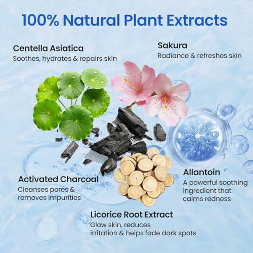 Liyawudo Centella hydrating face masks Set (9 Pack) – Hydrating Face Masks with Green Tea, Sakura & Charcoal | Moisturizing Facial Masks for Women | Sensitive & All Skin Types - Thumbnail 3