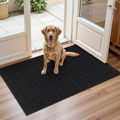 Ileading Indoor Door Mat 2x3ft, Absorbent Dog Muddy Paws Mats, Low-Profile Entrance Small Runner Carpet with Non-Slip Rubber Backing, Washable Inside Welcome Mat for Hallway,Entryway,Kitchen(Black) - Image 1