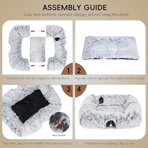 Extra Large Cat Tunnel Bed, 4 Ways Tunnels for Indoor Cats, Multi-cat Family Cat Bed & Cave, Plush Cat Donut with Washable Middle Mat, Exit Balls, Pet Play Toy for Kitten Puppy Rabbit - Thumbnail 6
