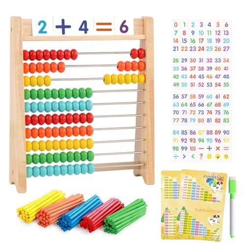 Wooden Abacus for Kids Math Games for Kids 5-7 Abacus Counters Homeschool Counting Toys for 3-5 6-8 Boys Girls Gifts Math Manipulatives Educational Learning Toys for 4 Year Old with Number Cards 1-100