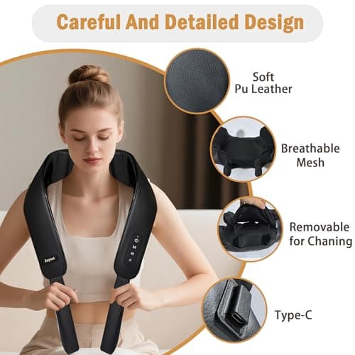 Joyset Neck Massager with Heat, Cordless Shiatsu Neck Massager for Pain Relief Deep Tissue, 6D Kneading Shiatsu Shoulder Massager for Mother's Day, Dad Mom and Friend - Thumbnail 3