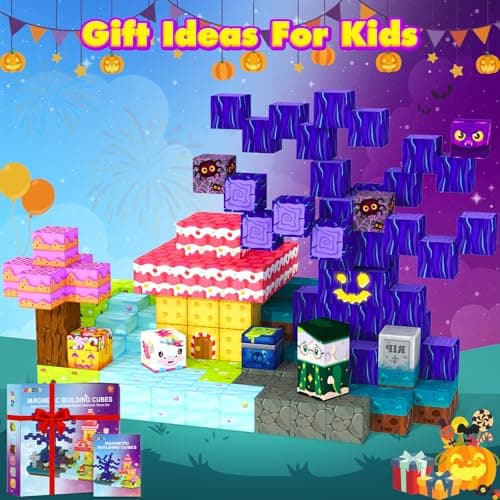 Magnetic Blocks Building Cubes, Magnetic Tiles Kids Montessori Sensory Toys & Games for 3 4 5 6 7 8 9 10 11 12 13 Year Old Boys Girls, Kids Toddler Halloween Decorations Party Favors Birthday Gifts - Thumbnail 6