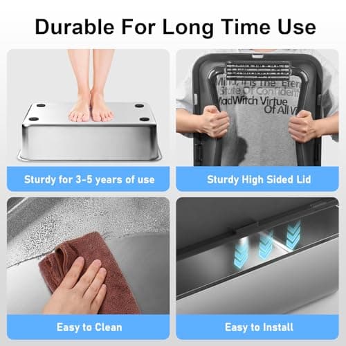 Marchul 2 Pack Stainless Steel Cat Litter Box with Litter Scoop Holder, XL Litter Boxes with Metal Scoop, Litter Mat, Easy to Clean for Indoor Big Cats,High Sides, Multicat Home,Anti-Urine Leakage - Thumbnail 6