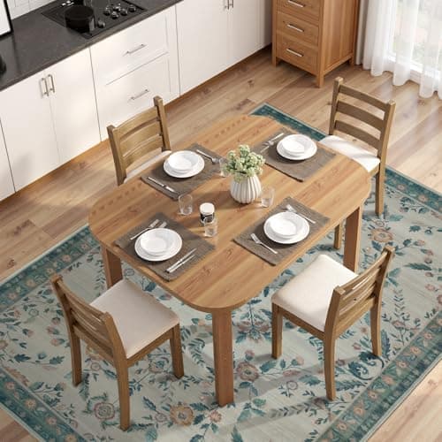 Dotiiorug Vintage Washable Area Rug for Living Room,Low Pile 5x7 Non Slip Carpet Non-Shedding Area Rug Soft Indoor Stain Resistant Rug Floral Print Mat for Bedroom Dining Room 089-Green - Thumbnail 6