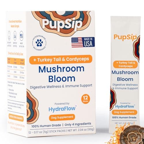 PupSip Turkey Tail Mushroom for Dogs – Dog Mushroom Powder Supplement for Immune Support, Gut Health & Digestive Wellness – Vet-Formulated with Cordyceps & Bone Broth – 12 Sticks - Image 1