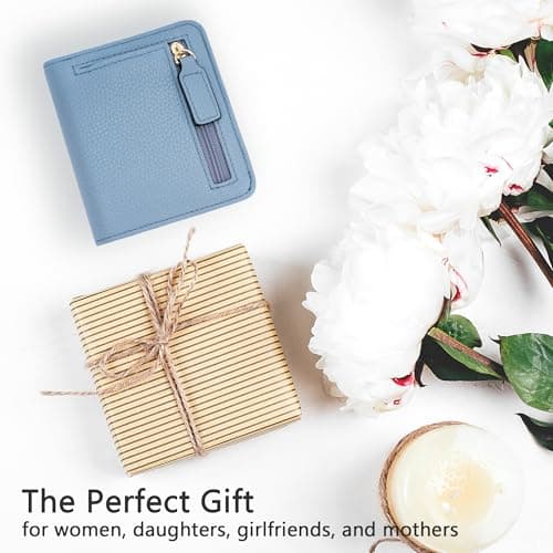 Gostwo Small Wallets Woman, RFID Blocking Wallet, Credit Card Holder Wallet, Compact Bifold Luxury Genuine Leather Pocket Passport Wallet Ladies Girls Mini Purse Travel with ID Window, Sky Blue - Thumbnail 6