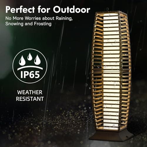 Grand patio Outdoor Floor Lamp Solar Powered Lantern Waterproof Wicker Boho Deck Lights for Garden Porch Decor, Large Crossover - Thumbnail 5