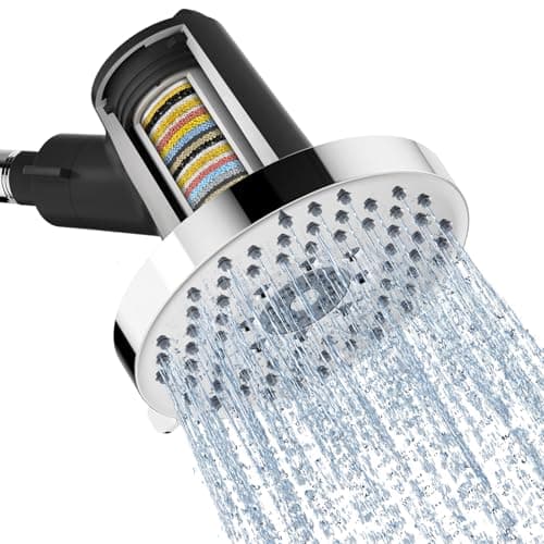 SR SUN RISE Filtered Shower Head with Filters- High Pressure Rain Shower Head,with 20-Stage shower Filter,1.8/2.5 GPM Flow Rate,6 Spray Modes for Hard Water Softener,Remove Chlorine (Chrome,5.5 Inch)