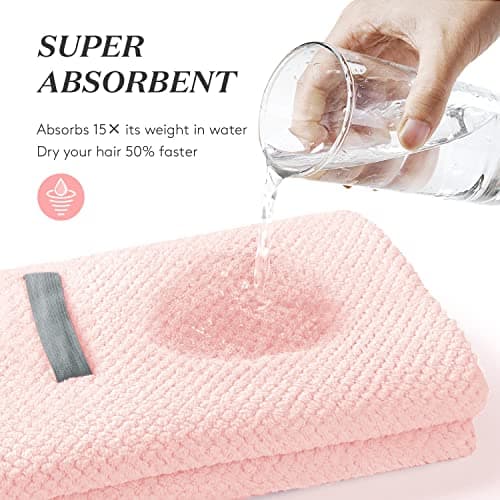 YFONG Large Hair Towel Wrap for Women, Super Absorbent Microfiber Hair Towel for Curly Hair, Fast Drying Hair Turbans with Elastic,Hair Drying Towel Wrap for Hair Care 26.3" X 40" (Pink) - Thumbnail 6