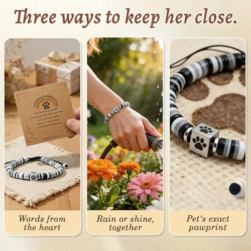 COSOWO Dog Memorial Bracelet – Adjustable Pet Keepsake with Paw & Heart Charm, Sympathy & Remembrance Gift for Dog Loss, Cat & Pet Bereavement, Black - Thumbnail 2