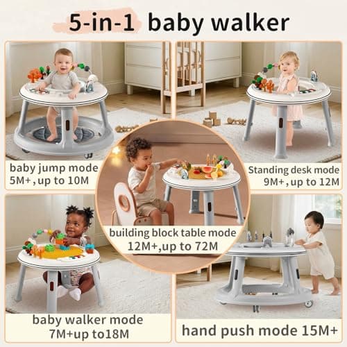 5-in-1 Musical Light Baby Walker, Featuring a Unique Building Block Table Mode, Standing Table, Bouncer, and Stroller Modes. Sturdy Construction with Adjustable Height, Suitable for Babies 6 Months+ - Thumbnail 2