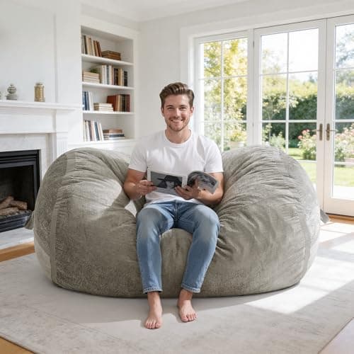 Homguava 4FT Bean Bag Chair Giant Bean Bag Chairs for Adults with Memory Foam Filled,Beanbag Chair with Soft Faux Fur Cover,Comfy Bean Bag Sofa Lounger for Living Room,Game Room,Bedroom - Thumbnail 3