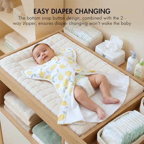 ANYEDDE Baby Swaddles 3-6 Months, Arms Up Swaddle with Openable Bottom Button & Cuff Design, Unisex Smiling Lemon Breathable Newborn Swaddle with 2-Way Zipper, Sleep Sacks for Baby Boys & Girls - Thumbnail 3