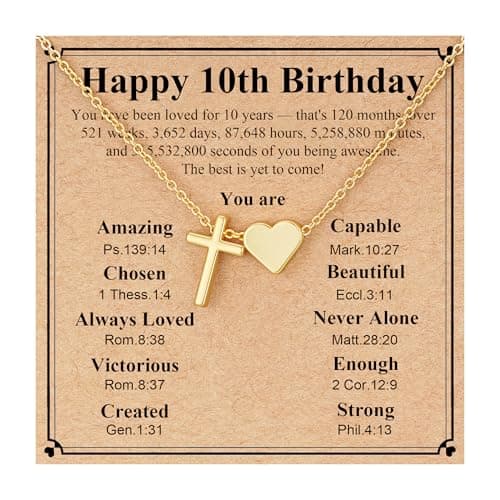 DORANA 10 Year Old Birthday Gifts 14K Gold Plated Cross Heart Necklace Jewelry Gift Happy 10th Birthday Present Stuff Ideas