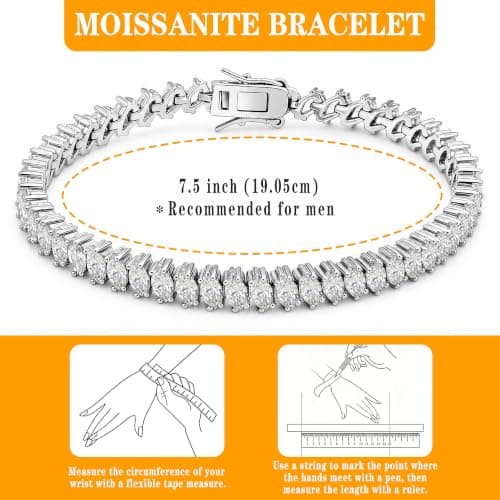 Moissanite Tennis Bracelet For Women, 7 Ins Women's Tennis Bracelets,Marquise Cut D-Color VVS1 Platinum Plated Silver Bracelet,Hypoallergenic Bezel , Ice Crystal Sparkling,Exquisite Jewelry,with Gift Box,Ideal Gift for Wife/Her (7 Inches) - Thumbnail 5