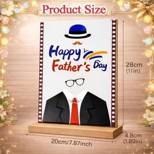 Happy Fathers Day Tabletop Decor, Reusable Wooden Centerpiece for Desk Shelf Mantel, Happy Father’s Day Wood Sign for Home Farmhouse Decor - Thumbnail 3