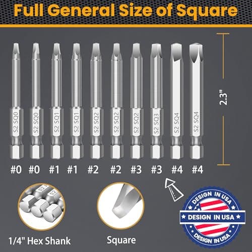 MulWark Robertson Square Allen Wrench Drill Bits Set 10PC Screwdriver Bit Set, 2.3" Long 1/4" Diameter Quick Release Shank Magnetic Square Drive Bit Set for Assembling Furniture - Thumbnail 6