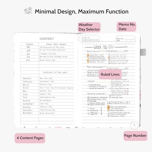CAGIE Floral Lined Journal for Women – A5 Hardcover Leather Journal Notebook with 320 Pages, 100GSM Paper, College Ruled Notebook, Journaling Notebooks for Writing, Daily Notes - Thumbnail 2