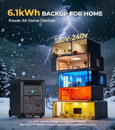 Lipower T4 Mater 6144Wh Power Station, 4200W AC Output, Lifepo4 Home Battery Backup Expandable to 36kWh, 1.5H to Full Charge, Solar Generator for Home Use, Emergency, Camping, RV - Thumbnail 4