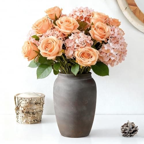 Lyeec Terracotta Rustic Vase, Farmhouse Decorative Vase Boho Decor, Ceramic Christmas Vases for Home Decor, Table, Living Room, Shelf Decoration, 8.2 Inch - Image 1