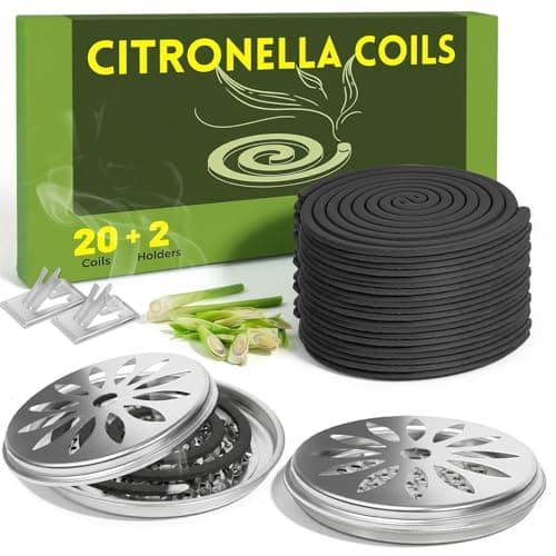 FIRIK Citronella Incense Coils Black, Made from Natural Plants, for Outdoors, Indoors, by The Pool, 20 Coils with 2 Metal Tray and 2 Coil Holders
