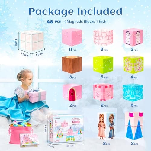 Hiwawind Updated Princess Magnetic Blocks for Girls, Princess Castle Magnetic Building Toys, STEM Montessori Sensory Toys for Toddlers 3-4 5-6 7-8, Creative Birthday Gifts for 3+ Year Old Girl - Thumbnail 2