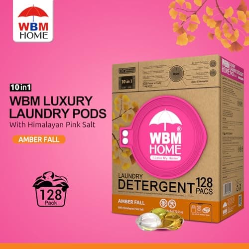 WBM Home Laundry Detergent Pods, Total 128 Count | Amber Fall Fragrance | 10 in 1 Laundry pods Detergent Ultra Power Cleaning with Plant-Based Scent, Extra Protection With 4D Stain Remover - Thumbnail 2