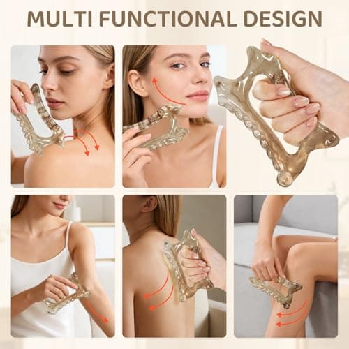 InfiniteRelax 6-in-1 Resin Body Gua Sha Facial Tools - Lymphatic Drainage Tool, Face Gua Sha Tool & Acupressure Tool - Body Guasha Tool, Trigger Point Massage Tool Fascia &Cellulite Massager(Amber) - Thumbnail 6