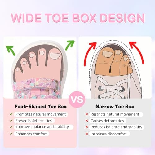 noorkiz Wide Toe Box Toddler Girls Shoes Zero Drop Glitter Barefoot Shoes Non-Slip Comfort Kids Sneakers Lightweight First Walking Shoe for School Daycare Crystal Pink Toddler Size 9 - Thumbnail 4