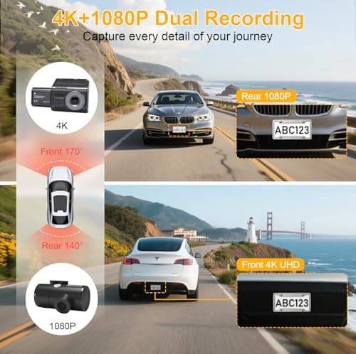 IKFDGB 4K Dual Dash Cam with GPS & Wi-Fi Front Rear+Interior Camera Loop Recording, Parking Mode, G-Sensor 3.2" IPS Screen 32GB Free SD Card App Control & Real-Time Playback Compatible with Most Cars - Thumbnail 2